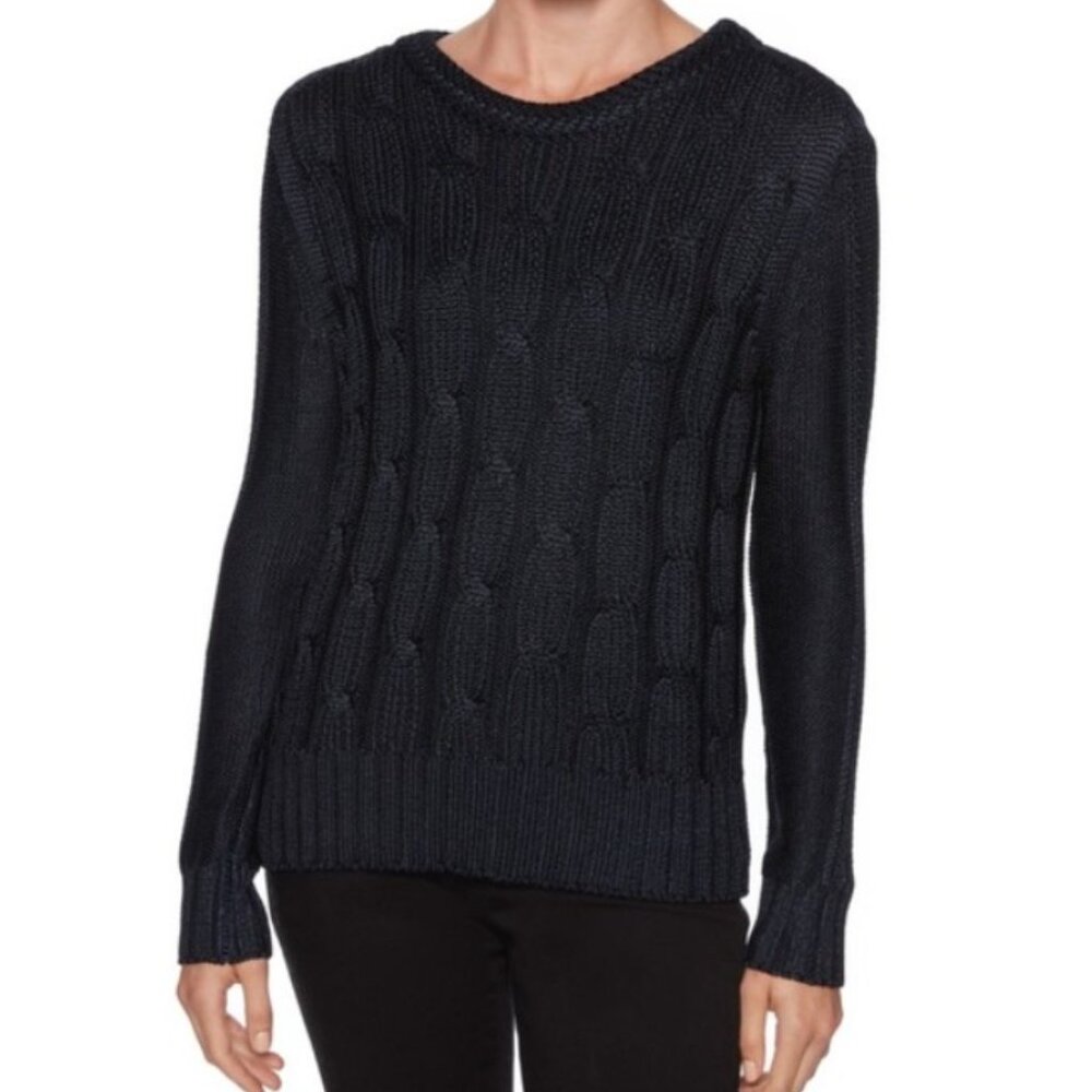 Magaschoni Sweater Women Medium‎ Blue Long Sleeve Cable Knit Minimalist Pullover